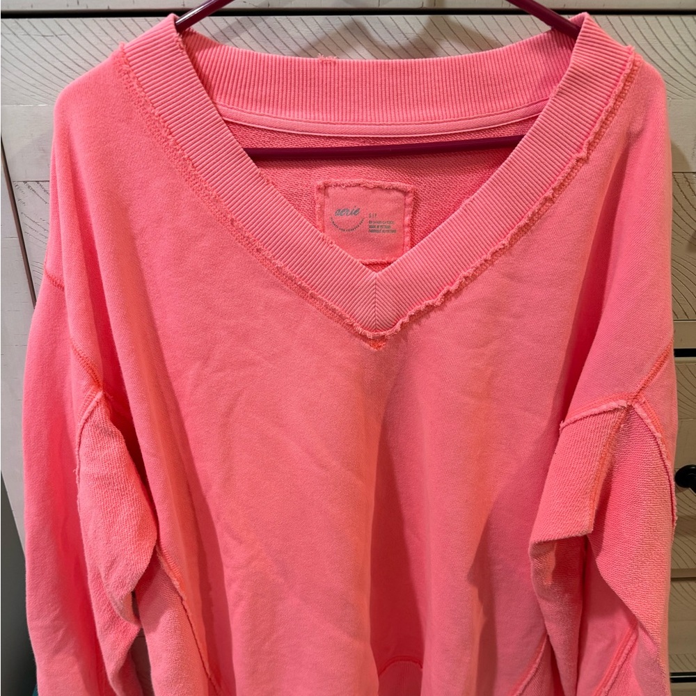 Aerie Pink V-Neck Oversized Sweatshirt